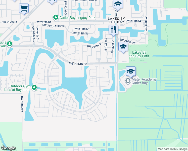 map of restaurants, bars, coffee shops, grocery stores, and more near 8892 Southwest 221st Terrace in Cutler Bay