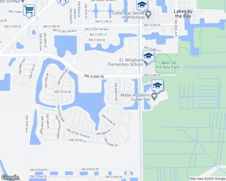 map of restaurants, bars, coffee shops, grocery stores, and more near 8892 Southwest 221st Terrace in Cutler Bay