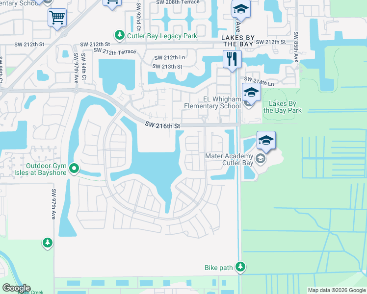 map of restaurants, bars, coffee shops, grocery stores, and more near 22122 Southwest 89th Court in Cutler Bay