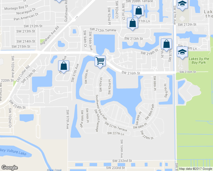 map of restaurants, bars, coffee shops, grocery stores, and more near 9265 Southwest 221st Street in Cutler Bay