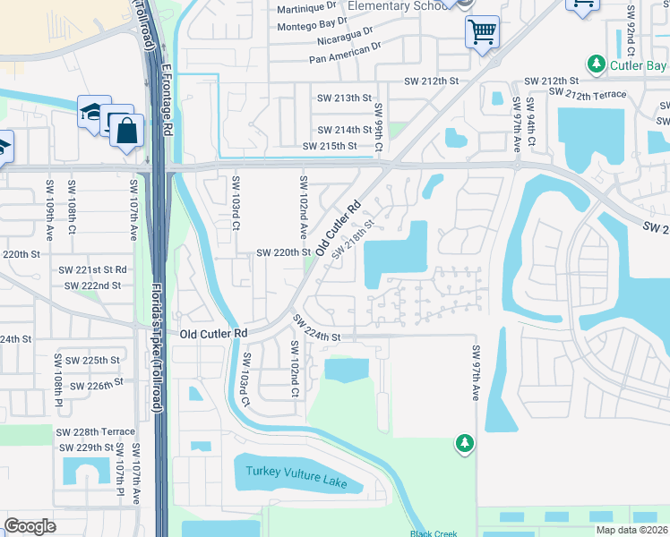 map of restaurants, bars, coffee shops, grocery stores, and more near 10058 Southwest 221st Street in Cutler Bay