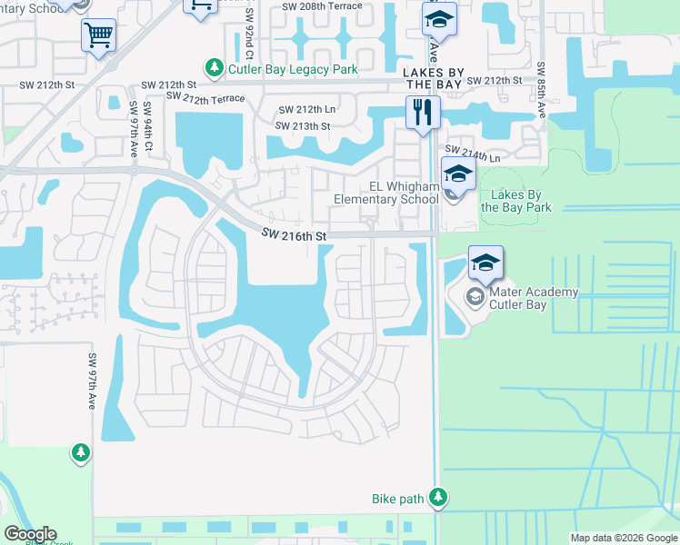 map of restaurants, bars, coffee shops, grocery stores, and more near 8892 Southwest 221st Terrace in Cutler Bay