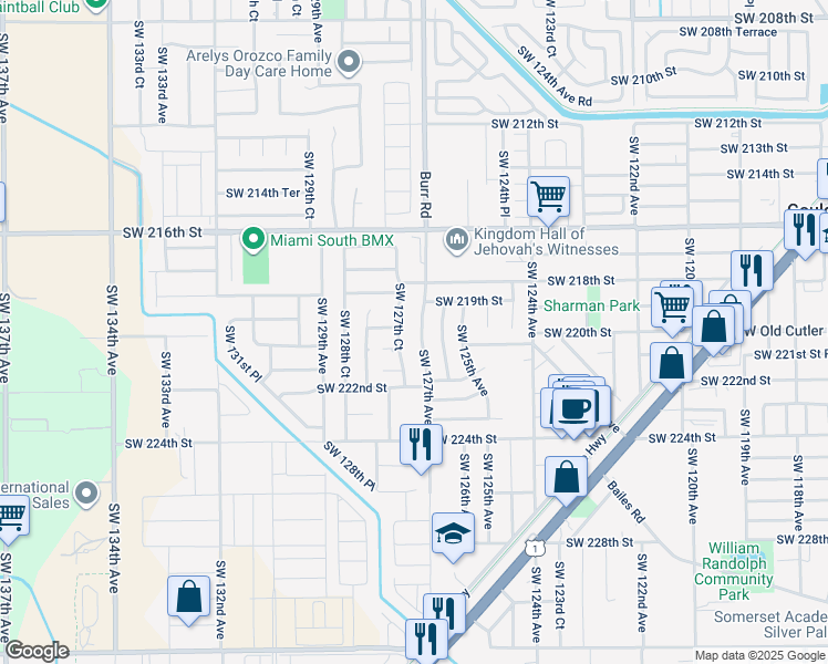 map of restaurants, bars, coffee shops, grocery stores, and more near 21918 Southwest 127th Avenue in Goulds