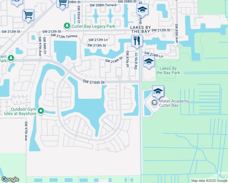 map of restaurants, bars, coffee shops, grocery stores, and more near 8891 Southwest 220th Street in Cutler Bay