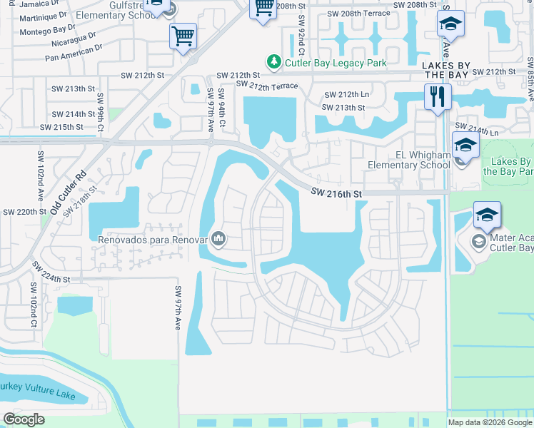 map of restaurants, bars, coffee shops, grocery stores, and more near 22024 Southwest 93rd Place in Cutler Bay