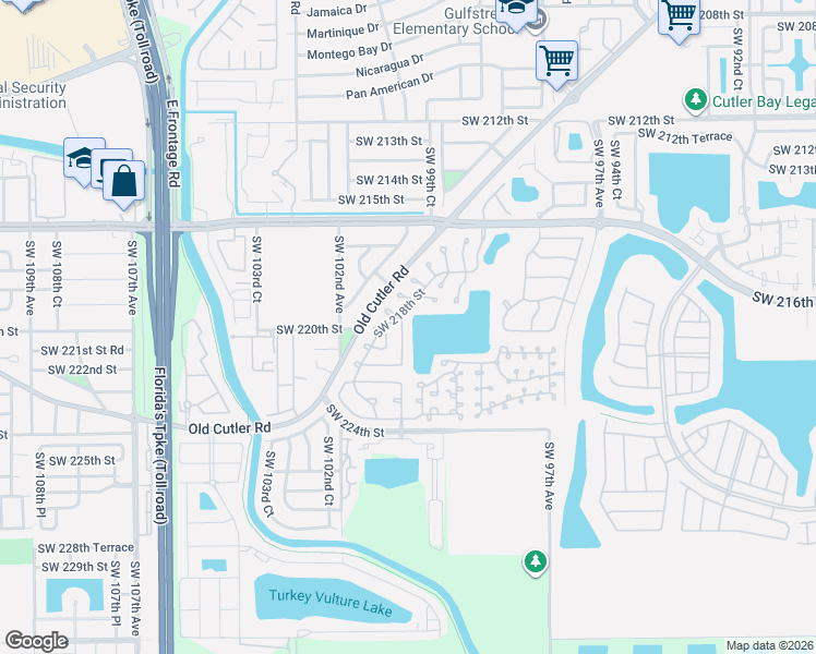 map of restaurants, bars, coffee shops, grocery stores, and more near 21837 Southwest 100th Place in Cutler Bay