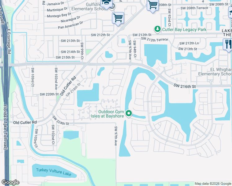 map of restaurants, bars, coffee shops, grocery stores, and more near 8821 Southwest 220th Street in Cutler Bay