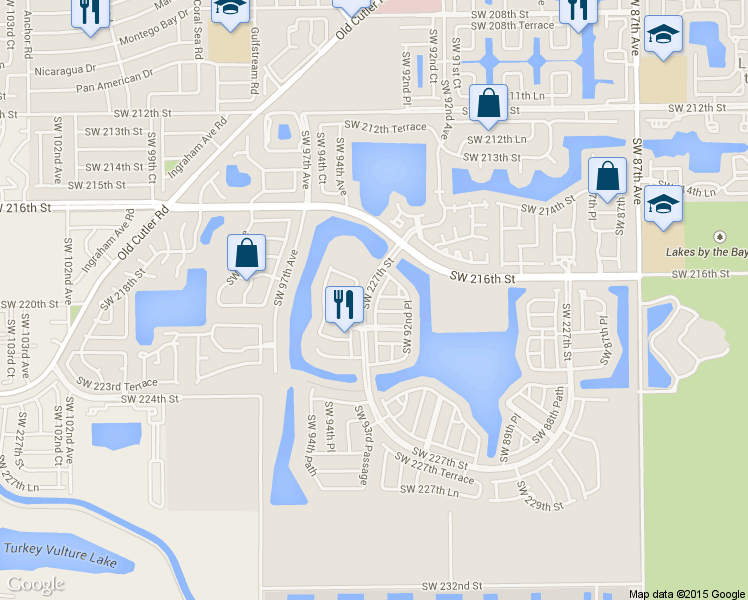 map of restaurants, bars, coffee shops, grocery stores, and more near 22024 Southwest 93rd Place in Cutler Bay