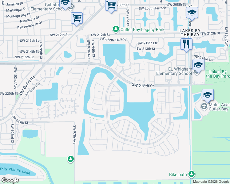 map of restaurants, bars, coffee shops, grocery stores, and more near 9260 Southwest 220th Street in Cutler Bay