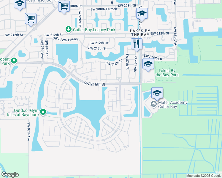 map of restaurants, bars, coffee shops, grocery stores, and more near 8891 Southwest 220th Street in Cutler Bay
