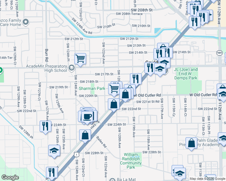 map of restaurants, bars, coffee shops, grocery stores, and more near in Goulds
