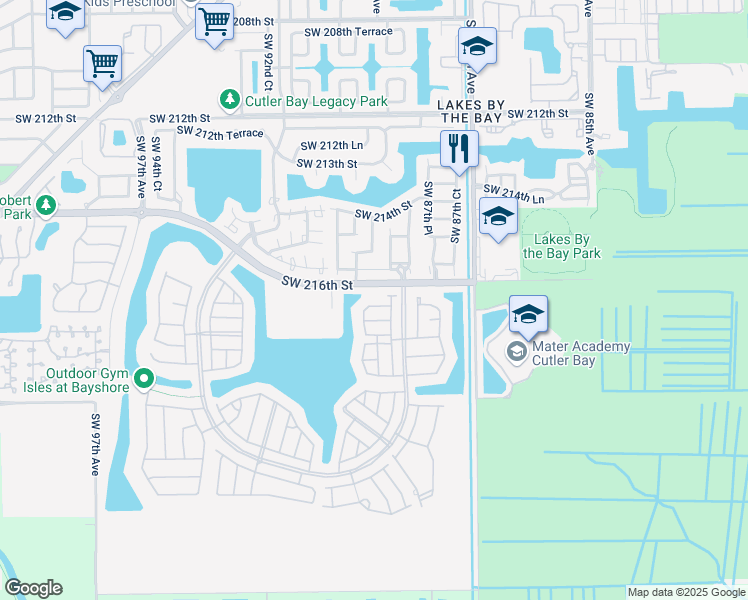 map of restaurants, bars, coffee shops, grocery stores, and more near 8891 Southwest 220th Street in Cutler Bay