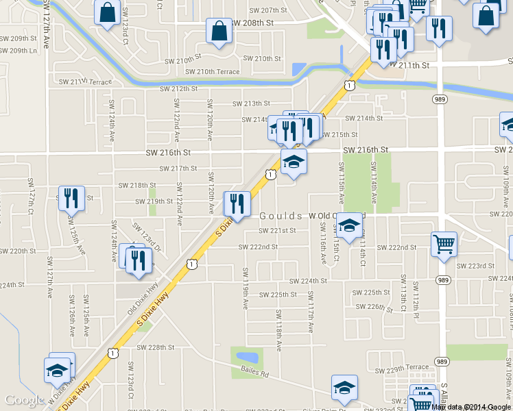 map of restaurants, bars, coffee shops, grocery stores, and more near 11851 Southwest 220th Street in Miami