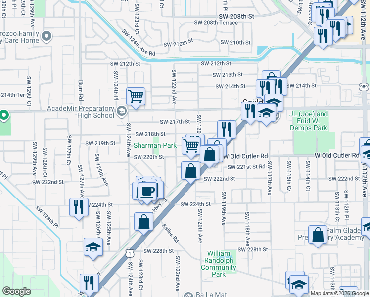 map of restaurants, bars, coffee shops, grocery stores, and more near in Goulds