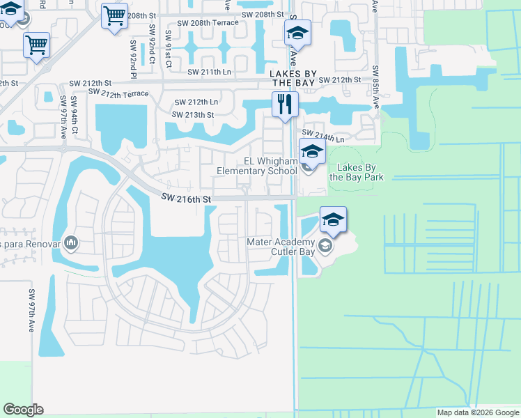 map of restaurants, bars, coffee shops, grocery stores, and more near 8821 Southwest 220th Street in Cutler Bay