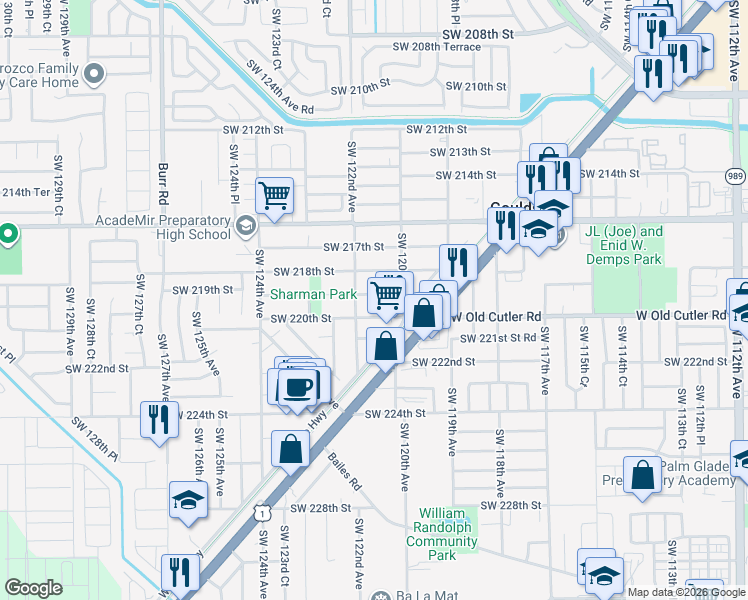 map of restaurants, bars, coffee shops, grocery stores, and more near in Goulds