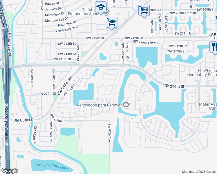 map of restaurants, bars, coffee shops, grocery stores, and more near 8821 Southwest 220th Street in Cutler Bay