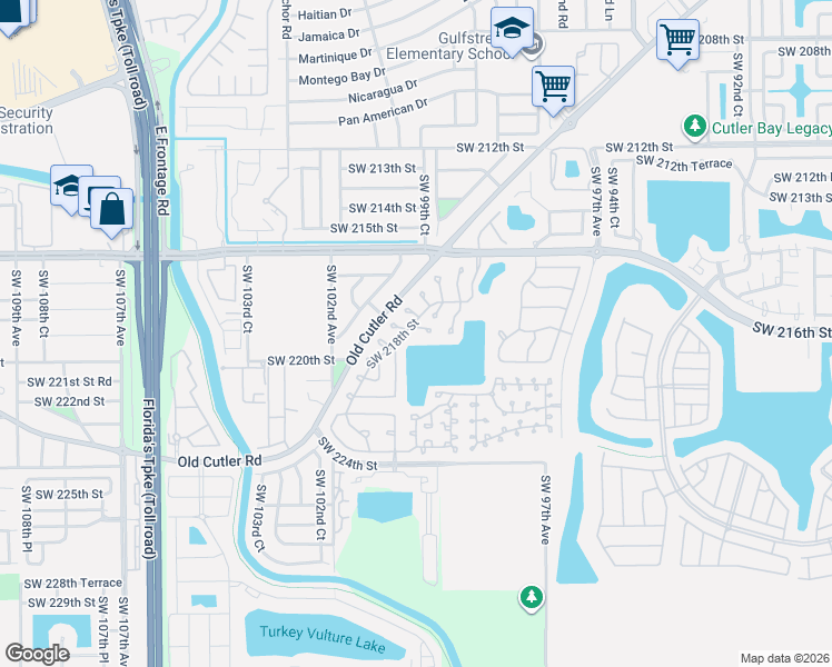 map of restaurants, bars, coffee shops, grocery stores, and more near 21837 Southwest 100th Place in Cutler Bay