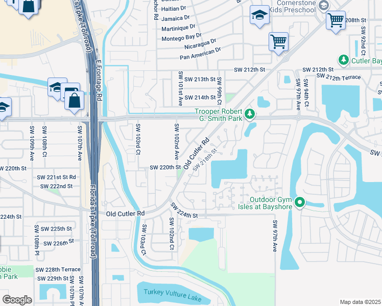 map of restaurants, bars, coffee shops, grocery stores, and more near 21825 Ingraham Avenue Road in Miami