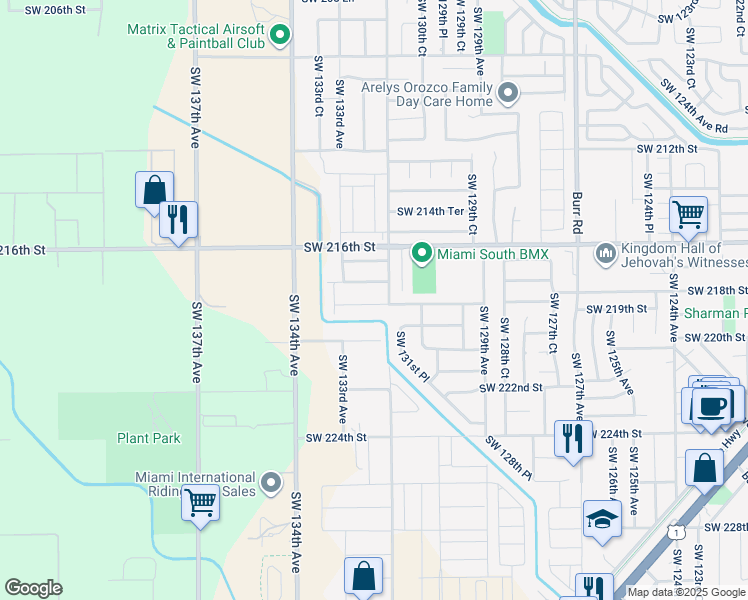 map of restaurants, bars, coffee shops, grocery stores, and more near 13244 Southwest 217th Terrace in Miami