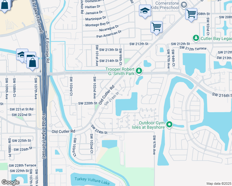 map of restaurants, bars, coffee shops, grocery stores, and more near 21740 Southwest 99th Place in Cutler Bay