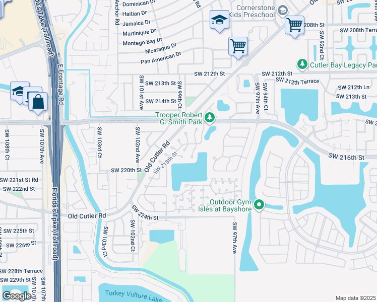 map of restaurants, bars, coffee shops, grocery stores, and more near 21807 Southwest 99th Avenue in Cutler Bay