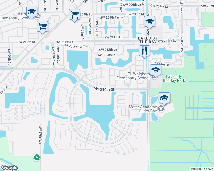 map of restaurants, bars, coffee shops, grocery stores, and more near 21531 Southwest 90th Court in Cutler Bay