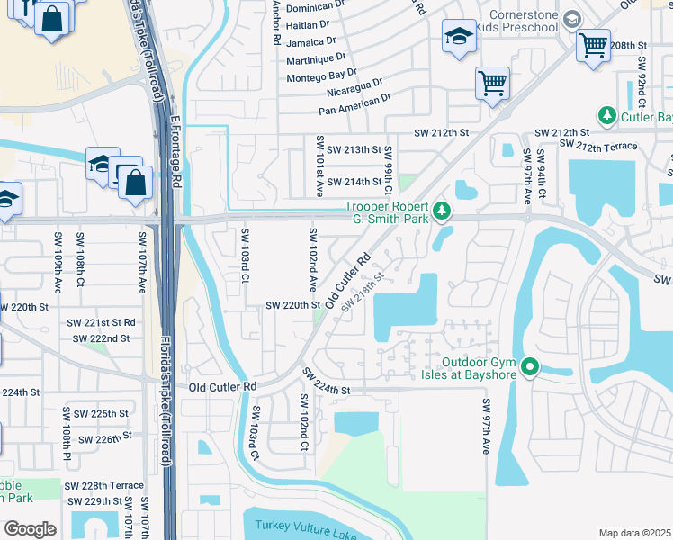 map of restaurants, bars, coffee shops, grocery stores, and more near 21825 Ingraham Avenue Road in Miami