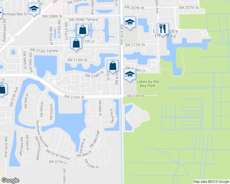 map of restaurants, bars, coffee shops, grocery stores, and more near 8750 Southwest 215th Terrace in Cutler Bay