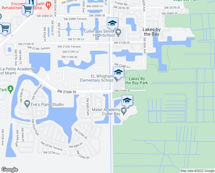 map of restaurants, bars, coffee shops, grocery stores, and more near 8750 Southwest 215th Terrace in Cutler Bay