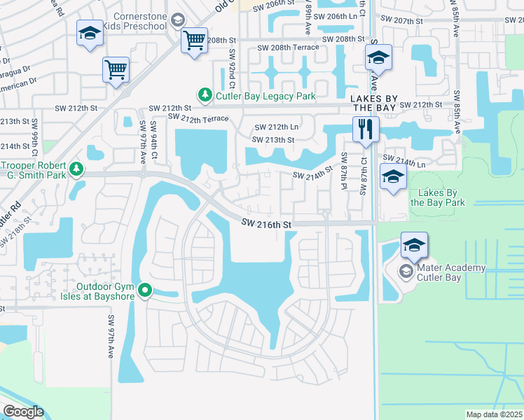 map of restaurants, bars, coffee shops, grocery stores, and more near 21531 Southwest 90th Court in Cutler Bay