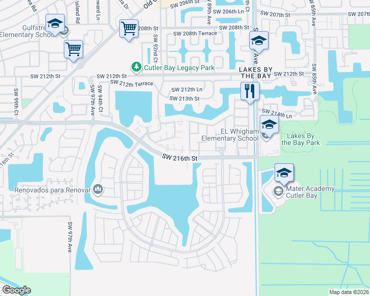 map of restaurants, bars, coffee shops, grocery stores, and more near 21531 Southwest 90th Court in Cutler Bay