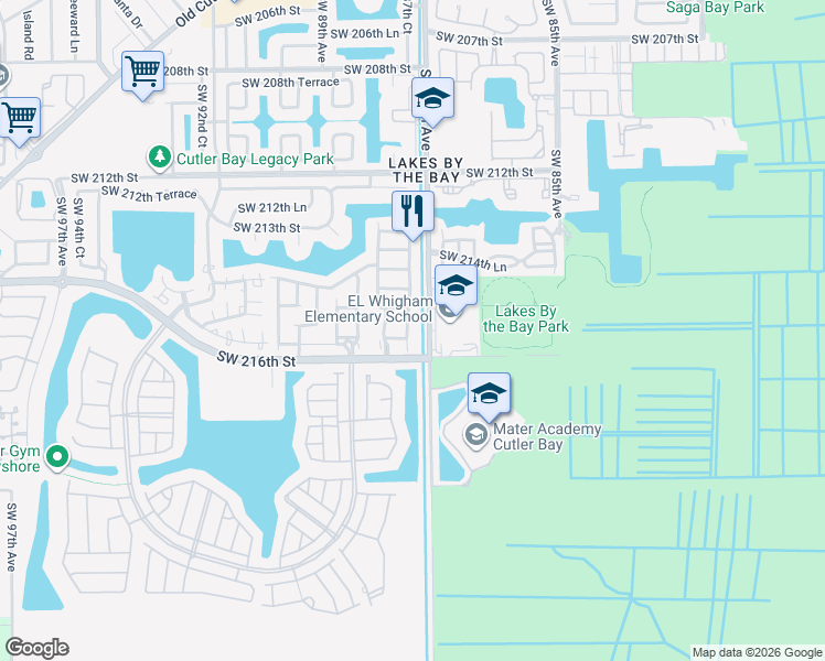 map of restaurants, bars, coffee shops, grocery stores, and more near 8750 Southwest 215th Terrace in Cutler Bay