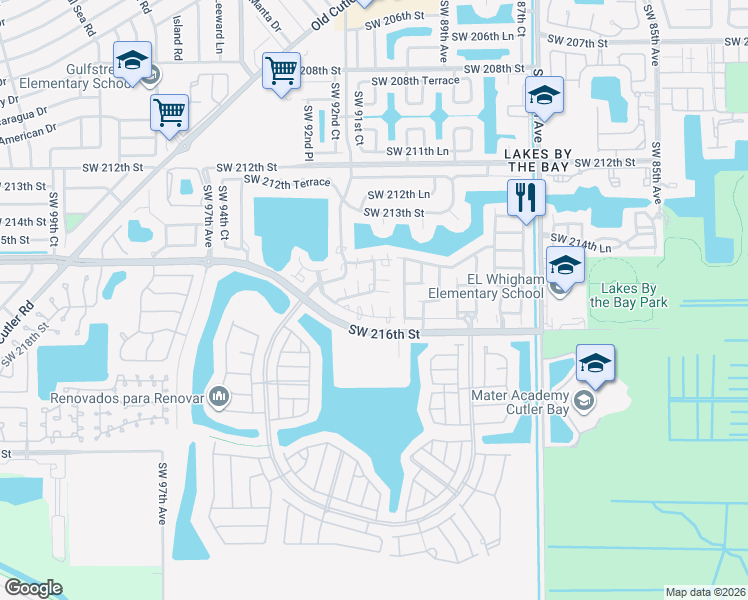 map of restaurants, bars, coffee shops, grocery stores, and more near 21531 Southwest 90th Court in Cutler Bay