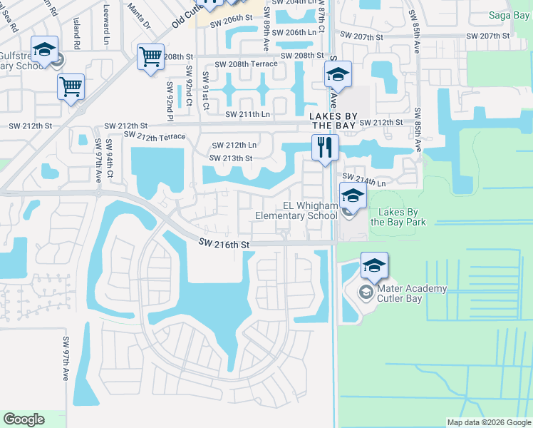 map of restaurants, bars, coffee shops, grocery stores, and more near 21431 Southwest 89th Court in Cutler Bay