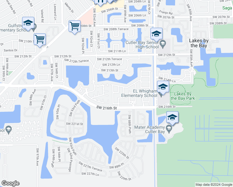 map of restaurants, bars, coffee shops, grocery stores, and more near 21434 Southwest 89th Place in Cutler Bay