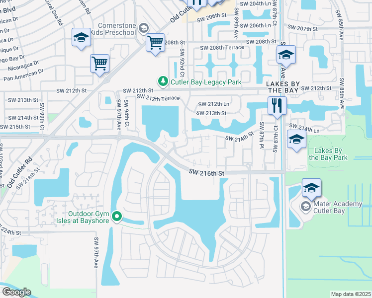 map of restaurants, bars, coffee shops, grocery stores, and more near 21466 Southwest 90th Place in Cutler Bay