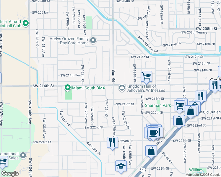 map of restaurants, bars, coffee shops, grocery stores, and more near 12700 Southwest 216th Street in Miami
