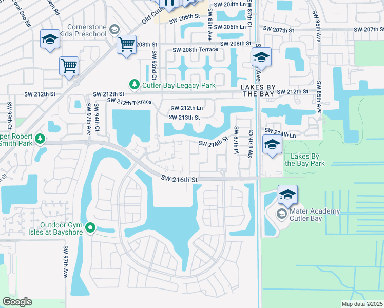 map of restaurants, bars, coffee shops, grocery stores, and more near 21434 Southwest 89th Place in Cutler Bay