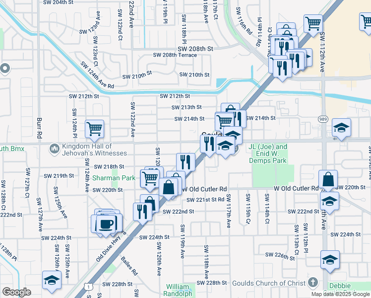 map of restaurants, bars, coffee shops, grocery stores, and more near 11846 Southwest 216th Street in Miami
