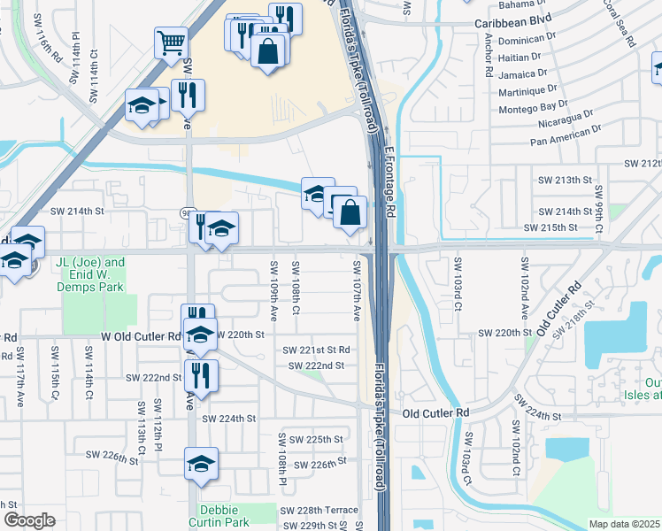 map of restaurants, bars, coffee shops, grocery stores, and more near 10750 Southwest 216th Street in Miami