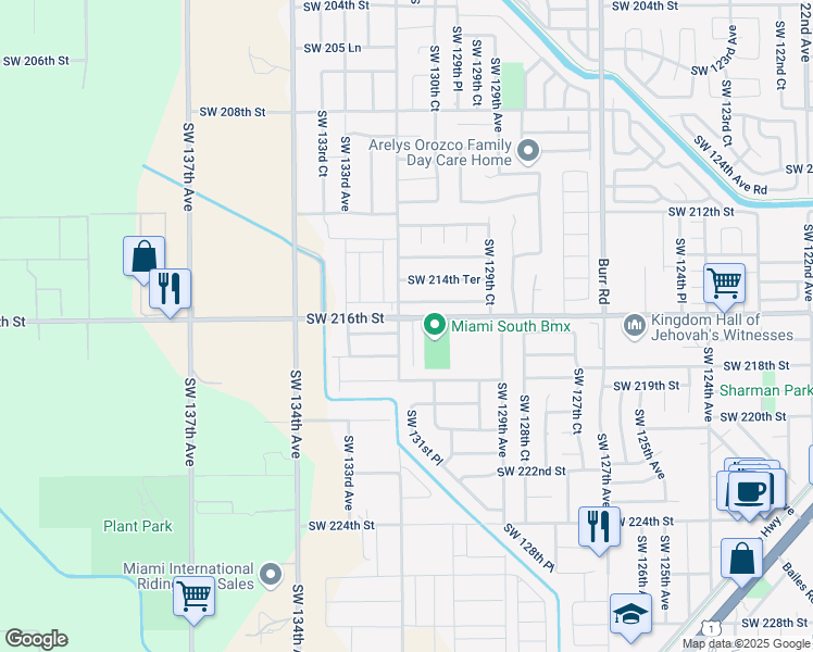 map of restaurants, bars, coffee shops, grocery stores, and more near 21600 Southwest 131st Court in Goulds