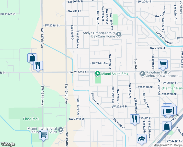 map of restaurants, bars, coffee shops, grocery stores, and more near 21600 Southwest 131st Court in Goulds