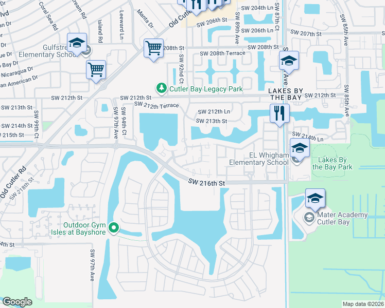 map of restaurants, bars, coffee shops, grocery stores, and more near 21466 Southwest 90th Place in Cutler Bay