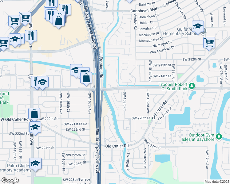 map of restaurants, bars, coffee shops, grocery stores, and more near 10420 Southwest 216th Street in Cutler Bay