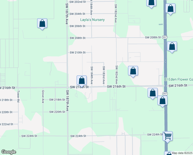 map of restaurants, bars, coffee shops, grocery stores, and more near 21505 Southwest 184th Avenue in Miami