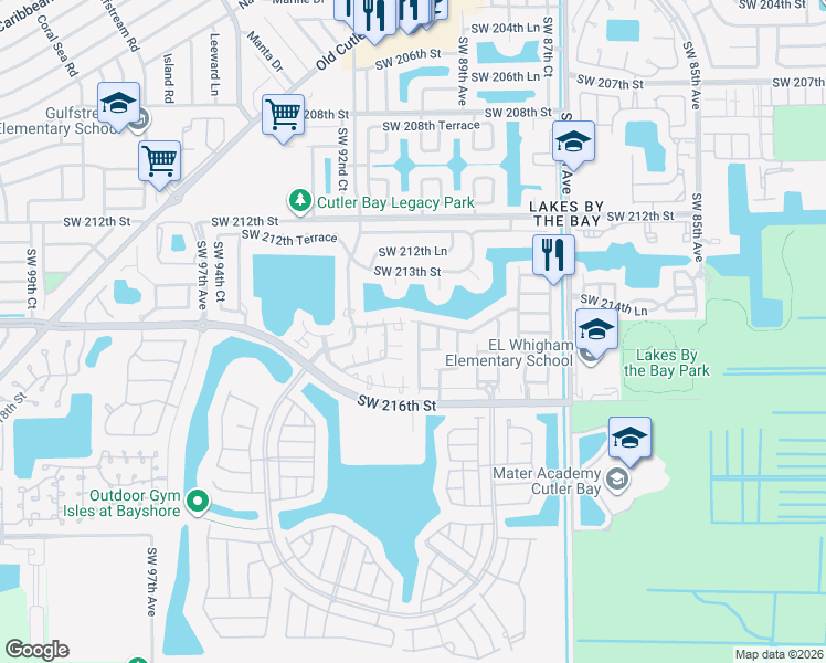 map of restaurants, bars, coffee shops, grocery stores, and more near 21412 Southwest 89th Path in Miami