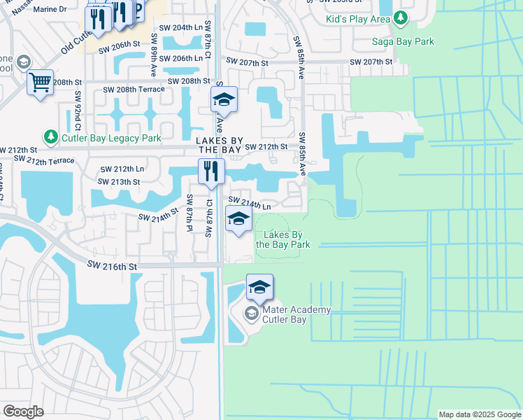 map of restaurants, bars, coffee shops, grocery stores, and more near 21449 Southwest 85th Path in Cutler Bay