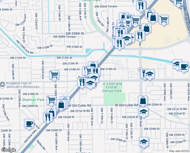 map of restaurants, bars, coffee shops, grocery stores, and more near 21475 U.S. 1 in Miami