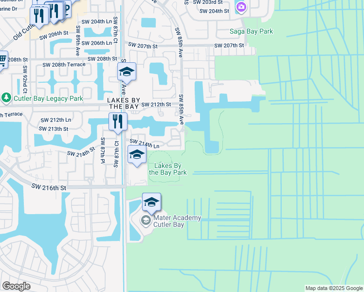 map of restaurants, bars, coffee shops, grocery stores, and more near 21481 Southwest 85th Avenue in Cutler Bay